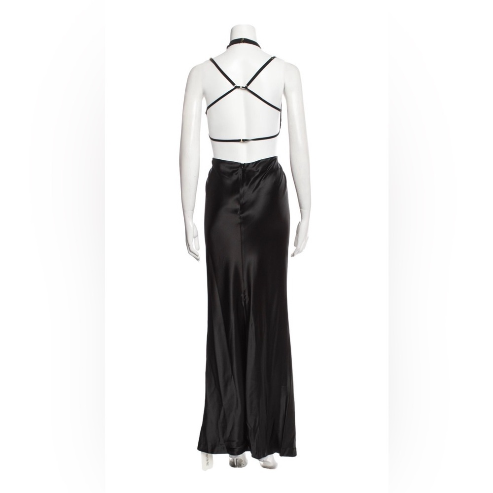 Retrofête Black Satin Halter Cutout Maxi Dress Medium Evening Gown - Picture 5 of 8